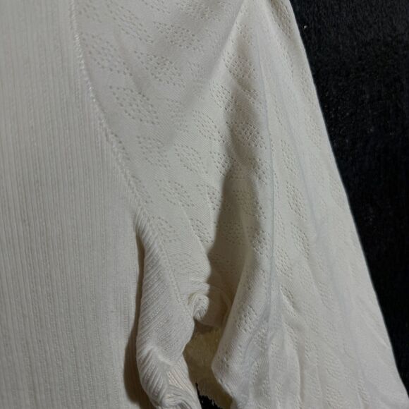 J Jill Womens Ivory Embroidery Long Sleeve Turtleneck Cotton Fringed Pullover XL - Picture 3 of 6